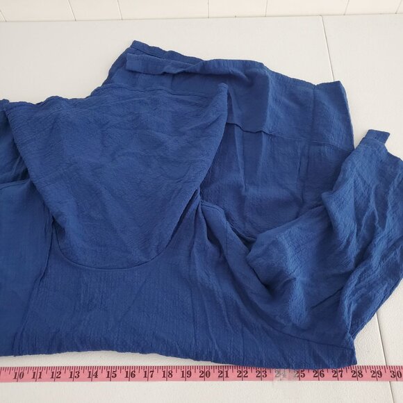 Ali Miles Womens Blue Crinkle Tunic Top Size 2X Cowl Neck Pockets Lagenlook - Picture 10 of 13